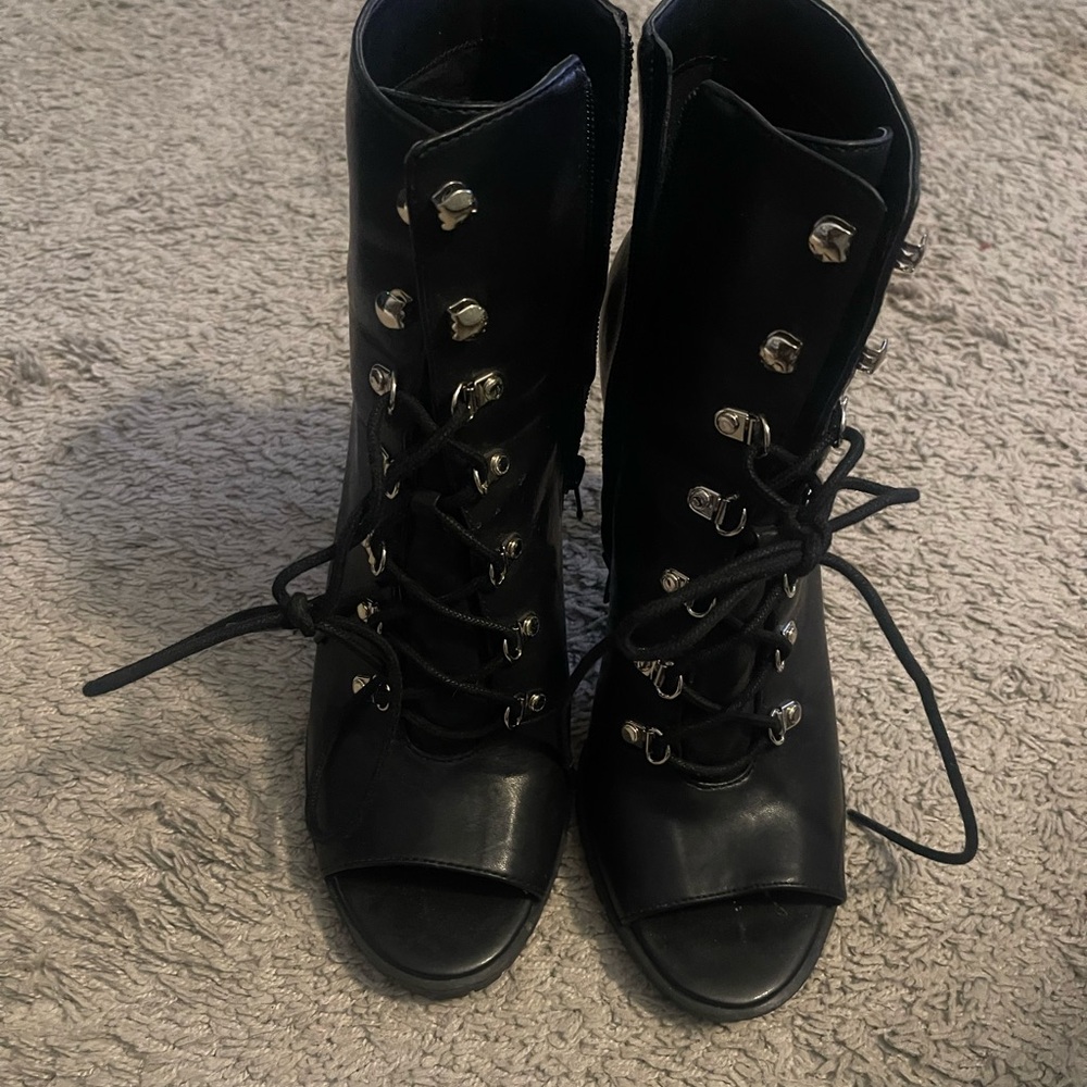 INC International Concepts Black Lace-Up Ankle Booties